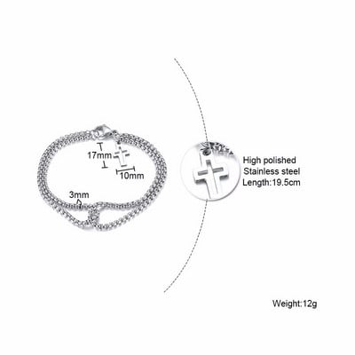 Dvostruki rolo lanac s križnim privjescima Narukvica za muškarce od nehrđajućeg čelika, kopča s kandžama jastoga