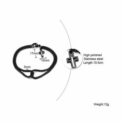Dvostruki rolo lanac s križnim privjescima Narukvica za muškarce od nehrđajućeg čelika, kopča s kandžama jastoga