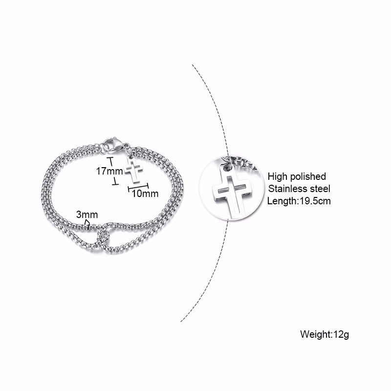 Dvostruki rolo lanac s križnim privjescima Narukvica za muškarce od nehrđajućeg čelika, kopča s kandžama jastoga