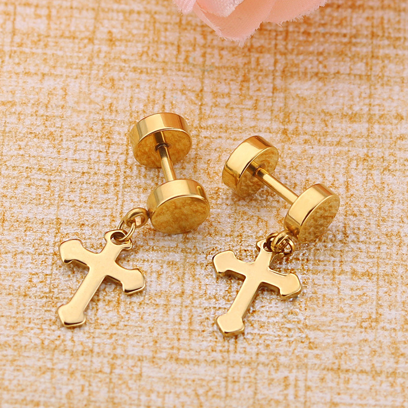 1 tk Trendikad ühe risti ripatsiga ripatsiga kõrvarõngad meestele, naistele, roostevabast terasest hantlitega kõrvaehted, punkroki aksessuaarid