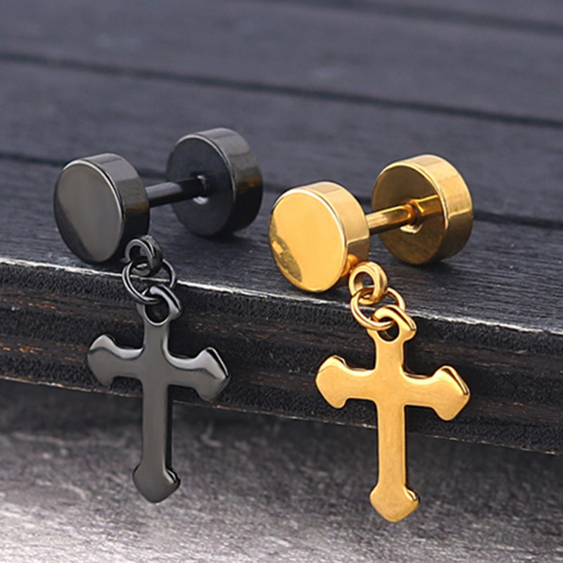 1 tk Trendikad ühe risti ripatsiga ripatsiga kõrvarõngad meestele, naistele, roostevabast terasest hantlitega kõrvaehted, punkroki aksessuaarid
