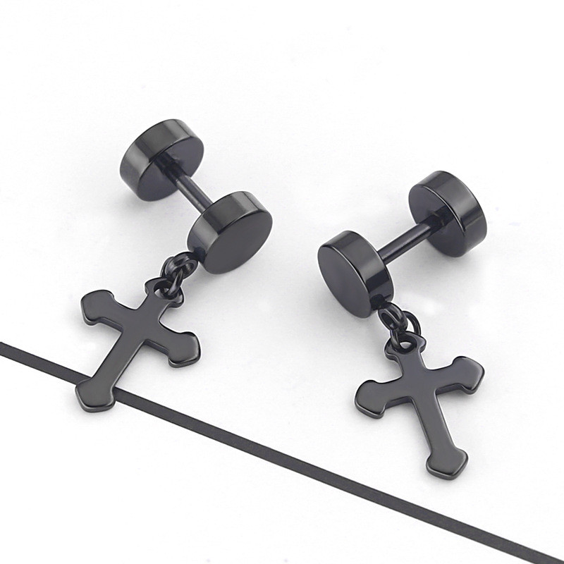 1 tk Trendikad ühe risti ripatsiga ripatsiga kõrvarõngad meestele, naistele, roostevabast terasest hantlitega kõrvaehted, punkroki aksessuaarid