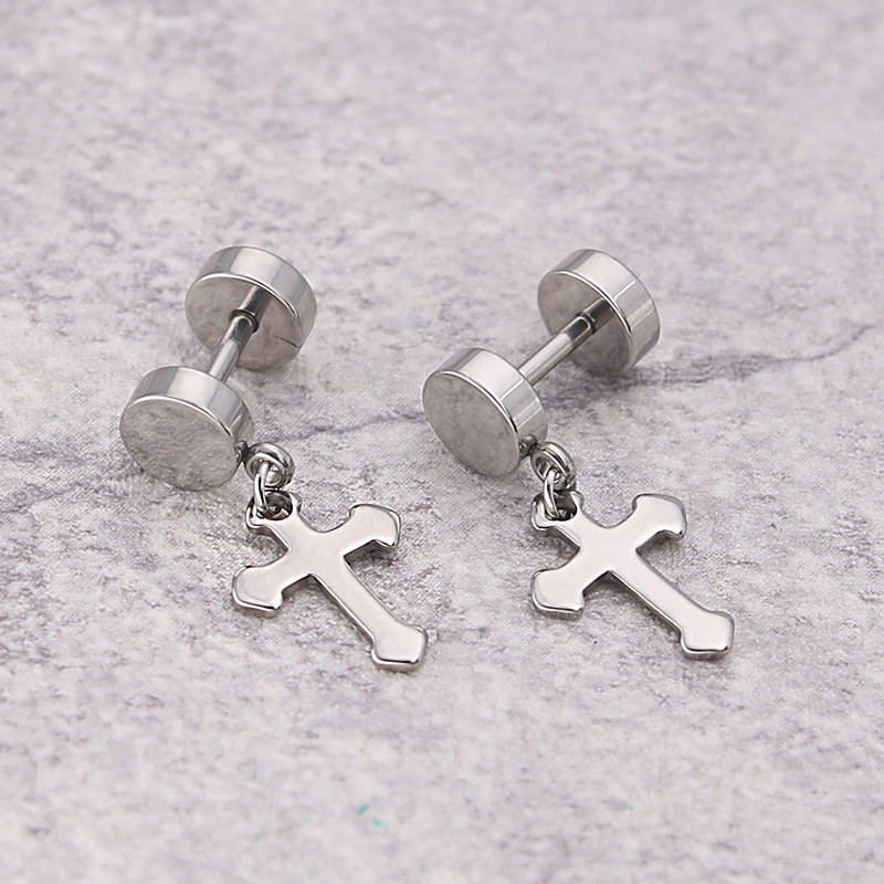 1 tk Trendikad ühe risti ripatsiga ripatsiga kõrvarõngad meestele, naistele, roostevabast terasest hantlitega kõrvaehted, punkroki aksessuaarid