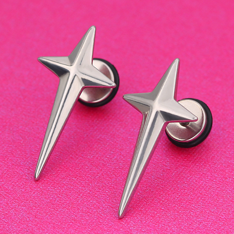 Hip-hop titán acél keresztmetszetű fülbevalók férfiaknak, rozsdamentes acél csillagos egyszemélyes fülbevalók uniszex hippi ékszerek beszállítói