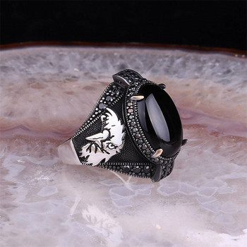 Турция Черен скъпоценен камък Орел Мъжки пръстен Нов пънк парти пръстен Европейска и американска модна личност Висок клас бизнес бижута