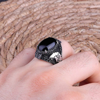 Турция Черен скъпоценен камък Орел Мъжки пръстен Нов пънк парти пръстен Европейска и американска модна личност Висок клас бизнес бижута