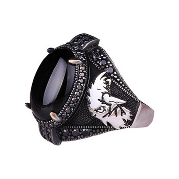 Ανδρικό δαχτυλίδι Turkey Black Gem Eagle Νέο πανκ δαχτυλίδι για πάρτι Ευρωπαϊκή και αμερικανική μόδα Προσωπικότητα υψηλής ποιότητας Επαγγελματικά κοσμήματα