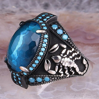 Törökország Black Gem Eagle férfi gyűrű új punk party gyűrű európai és amerikai divatos egyéniség csúcskategóriás üzleti ékszerek