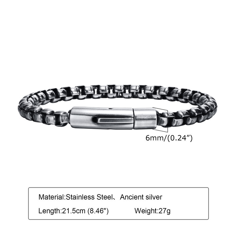 Lihtsad 6 mm karbikeketiga käevõrud meestele, retro oksüdeeritud hõbedase värviga roostevabast terasest lingid Randmepael meestele kingituseks ehted
