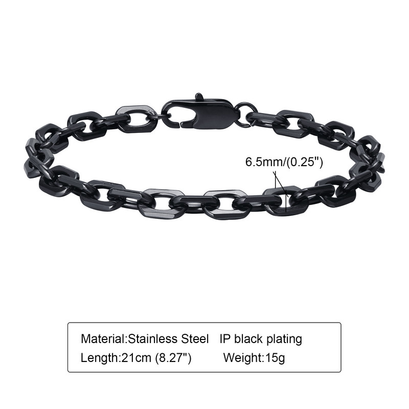 Paprastos 6,5 mm „Belcher“ grandinėlės apyrankės vyrams, papuošalai, vandeniui atspari nerūdijančio plieno kvadratinė geometrinė apyrankė, dovanos jam