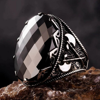Моден пънк стил Сребърен фасетиран пръстен с циркон Уникален дизайн Мъжки бижута за рожден ден