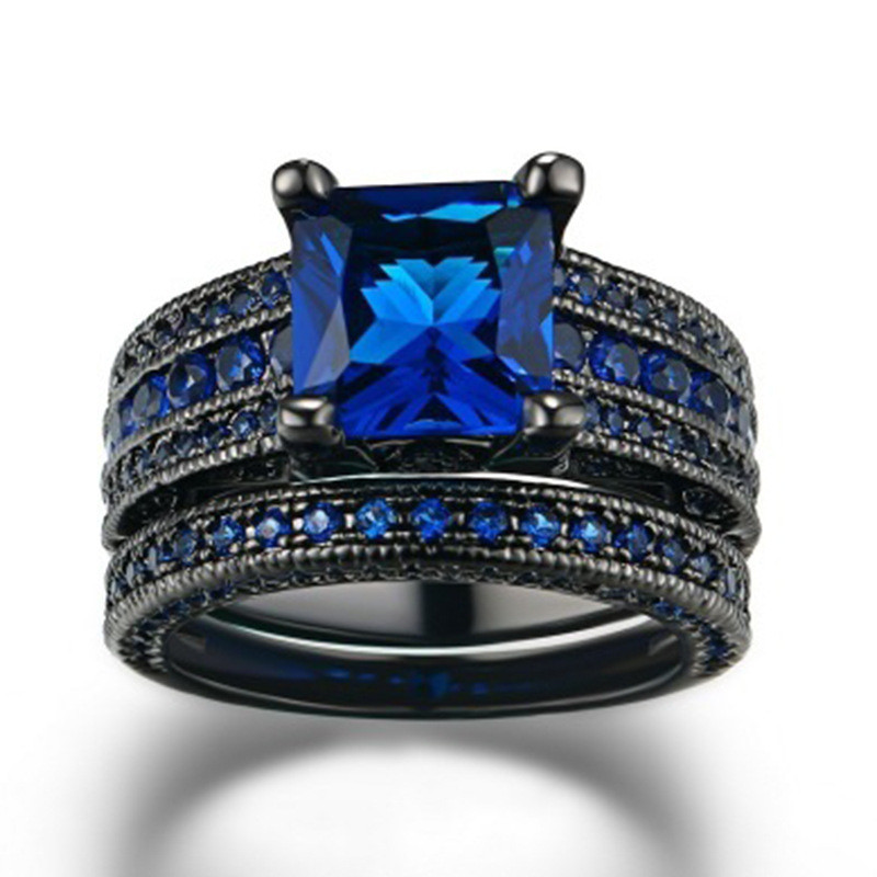 Milangirl Modyle jauns modes kokteiļu ballīšu gredzenu komplekts kvadrātveida piegriezuma melna kubiskā cirkonija melna modes rotaslieta