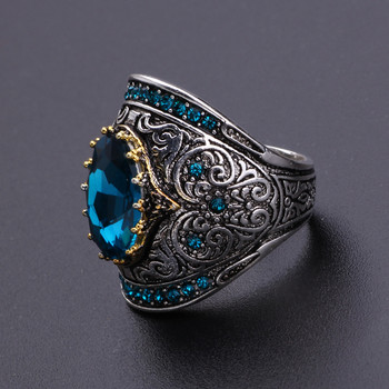Milangir Μεγάλο μπλε πέτρινο δαχτυλίδι για άνδρες Πανκ κοσμήματα με σκαλιστά μοτίβα Δαχτυλίδια αρθρώσεων Ανδρικά δαχτυλίδια πρωταθλήματος