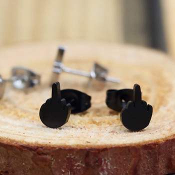 2 бр. Вертикален черен среден пръст от неръждаема стомана нагоре Жени Мъже Cool Rock Geometric Shaped Stud Ear Jewelry Gifts