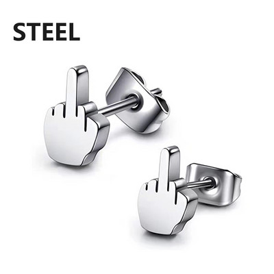 2 бр. Вертикален черен среден пръст от неръждаема стомана нагоре Жени Мъже Cool Rock Geometric Shaped Stud Ear Jewelry Gifts