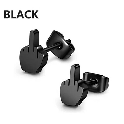 2 бр. Вертикален черен среден пръст от неръждаема стомана нагоре Жени Мъже Cool Rock Geometric Shaped Stud Ear Jewelry Gifts