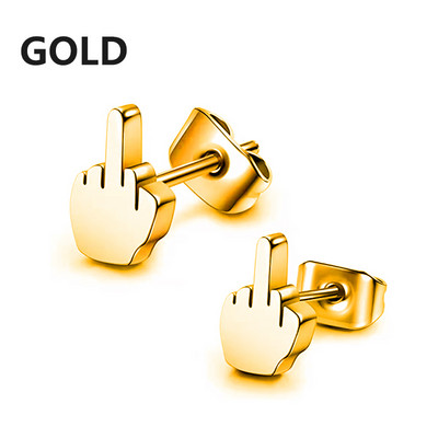 2 бр. Вертикален черен среден пръст от неръждаема стомана нагоре Жени Мъже Cool Rock Geometric Shaped Stud Ear Jewelry Gifts