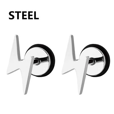 2 бр. Вертикален черен среден пръст от неръждаема стомана нагоре Жени Мъже Cool Rock Geometric Shaped Stud Ear Jewelry Gifts