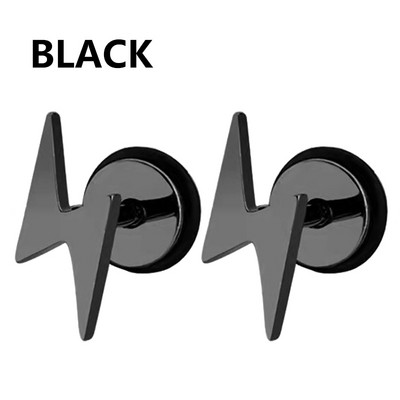 2 бр. Вертикален черен среден пръст от неръждаема стомана нагоре Жени Мъже Cool Rock Geometric Shaped Stud Ear Jewelry Gifts