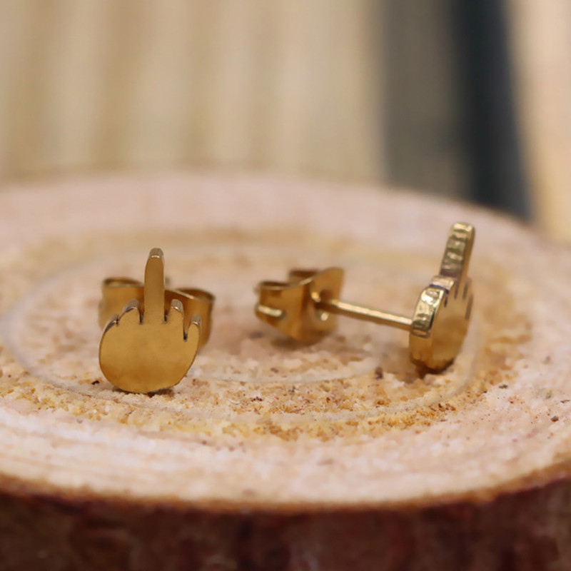 2 бр. Вертикален черен среден пръст от неръждаема стомана нагоре Жени Мъже Cool Rock Geometric Shaped Stud Ear Jewelry Gifts