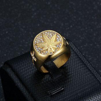 Нов горещо продаван златен кръст с кленов лист, микроинкрустиран циркон, мъжки пръстен, модни бижута