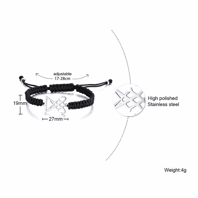 PODESIVA CRNA PLETNICA SA SATANSKIM KRIŽOM OD NEHRĐAJUĆEG ČELIKA LEVIJATANSKI KRIŽ LUCIFEROVA NARUKVICA ZA MUŠKARCE UNISEX NAKIT