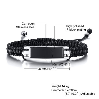 Pelnu rokassprādze, vīriešu kremācijas urnu pīta rokassprādze, pelnu rotaslietas viņam, nerūsējošā tērauda vīriešu urnas dāvana