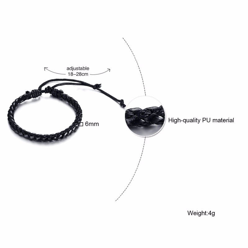 Regulējama vīriešu ādas rokassprādze melnā krāsā