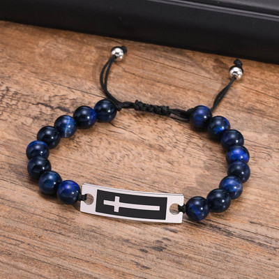 Férfi kereszt karkötők állítható hosszúságú fonott kötéllánccal, alkalmi férfi vallásos karszalag, ajándék ékszerek