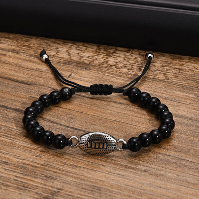 Hétköznapi futballkarkötők férfiaknak fiúknak fociparti szívességek ajándékok, állítható hosszúságú szövött zsinór kötél lánc gyöngyök bájos karkötő