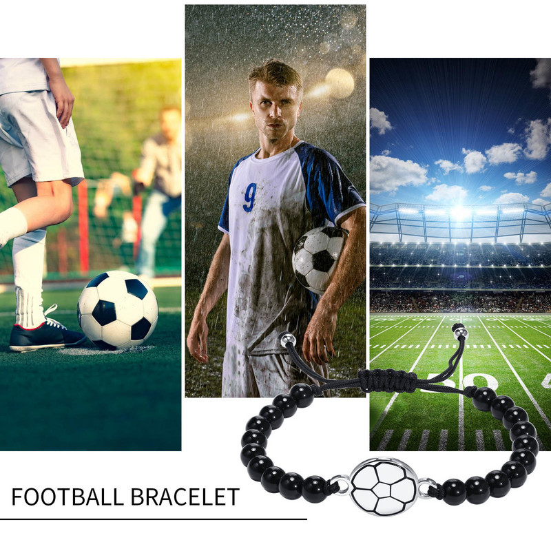 Hétköznapi futballkarkötők férfiaknak fiúknak fociparti szívességek ajándékok, állítható hosszúságú szövött zsinór kötél lánc gyöngyök bájos karkötő