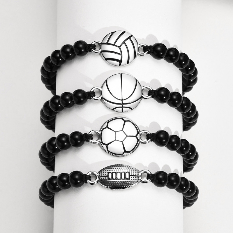 Hétköznapi futballkarkötők férfiaknak fiúknak fociparti szívességek ajándékok, állítható hosszúságú szövött zsinór kötél lánc gyöngyök bájos karkötő