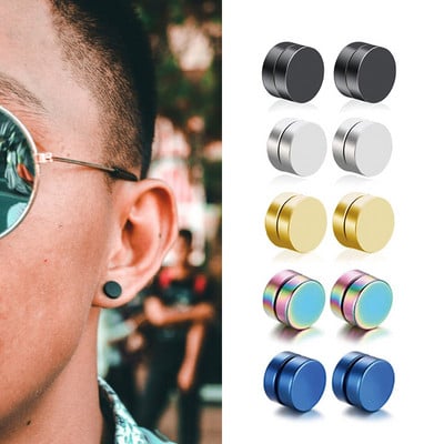 Men` Earrings Strong Magnet Earring Fake Non Piercing Earrings Magnetic Ear Clip Titanium Steel Body Jewelry Accessories