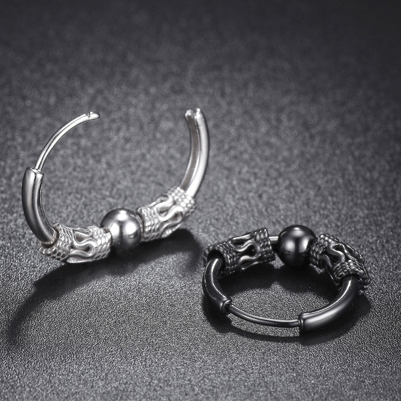 Cercei Homme Cerceu cu cerc din oțel inoxidabil pentru bărbați în stil chinezesc vintage Dragon Dunge Hiphop Rock Accesorii de bijuterii de modă