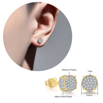 Μόδα Hip-hop Ice Studded Earring για άνδρες Χρυσό Χρώμα Hiphop Στρογγυλό Iced Out Zircon Piercing Ear Αξεσουάρ Προσωπικό Κοσμήματα