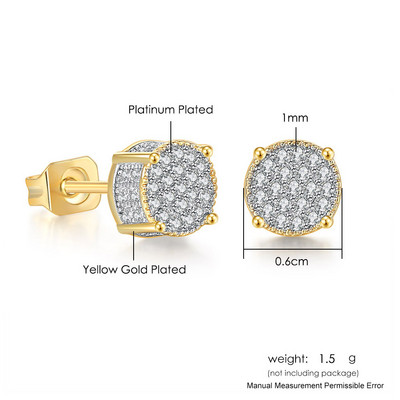 Modne hip-hop naušnice s ledenim klinovima za muškarce Hiphop zlatne boje Okrugle Iced Out cirkonski dodaci za bušenje ušiju Nakit za osobnost