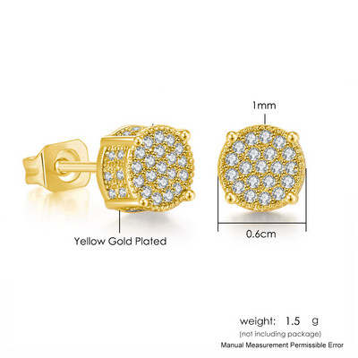 Modne hip-hop naušnice s ledenim klinovima za muškarce Hiphop zlatne boje Okrugle Iced Out cirkonski dodaci za bušenje ušiju Nakit za osobnost