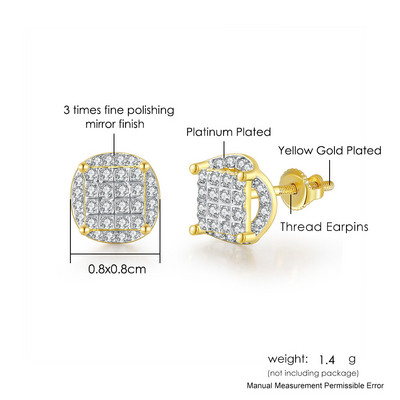 Modne hip-hop naušnice s ledenim klinovima za muškarce Hiphop zlatne boje Okrugle Iced Out cirkonski dodaci za bušenje ušiju Nakit za osobnost