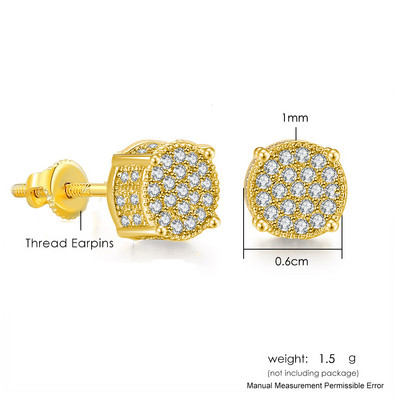 Modne hip-hop naušnice s ledenim klinovima za muškarce Hiphop zlatne boje Okrugle Iced Out cirkonski dodaci za bušenje ušiju Nakit za osobnost