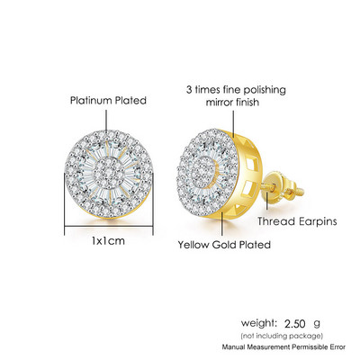 Modne hip-hop naušnice s ledenim klinovima za muškarce Hiphop zlatne boje Okrugle Iced Out cirkonski dodaci za bušenje ušiju Nakit za osobnost