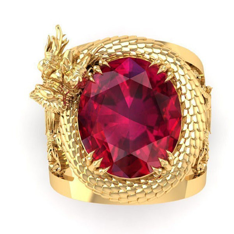 Hiphopa vīriešu personības dominējošie pūķa gredzeni, sarkana kristāla grezna panka stila dāvana kāzu gadadienā