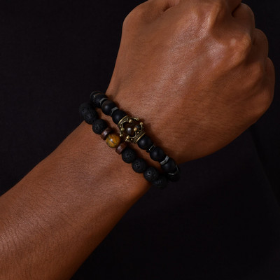 Vyriškos uolos lavos akmens karoliukų apyrankės, 8 mm tigro akių apyrankė, skirta sūnui, tėčiui, vyrui, nerimą malšinančiam papuošalui, nemokama dovanų kortelė