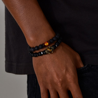 Vyriškos uolos lavos akmens karoliukų apyrankės, 8 mm tigro akių apyrankė, skirta sūnui, tėčiui, vyrui, nerimą malšinančiam papuošalui, nemokama dovanų kortelė