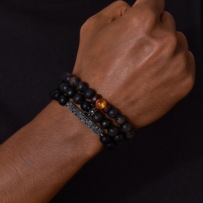 Vyriškos uolos lavos akmens karoliukų apyrankės, 8 mm tigro akių apyrankė, skirta sūnui, tėčiui, vyrui, nerimą malšinančiam papuošalui, nemokama dovanų kortelė