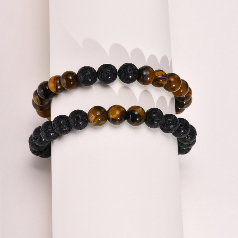 Vyriškos uolos lavos akmens karoliukų apyrankės, 8 mm tigro akių apyrankė, skirta sūnui, tėčiui, vyrui, nerimą malšinančiam papuošalui, nemokama dovanų kortelė