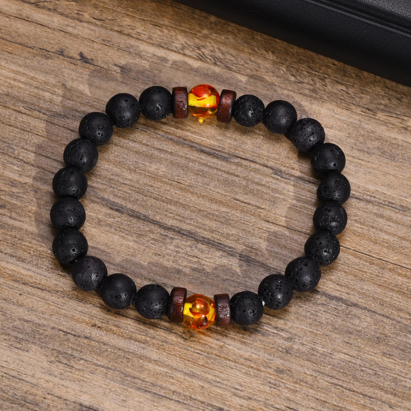 Vyriškos uolos lavos akmens karoliukų apyrankės, 8 mm tigro akių apyrankė, skirta sūnui, tėčiui, vyrui, nerimą malšinančiam papuošalui, nemokama dovanų kortelė