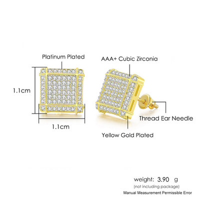 Hip hop muške naušnice s ledenim klinovima muški trend kubični cirkonij piercing hiphop zlatne četvrtaste naušnice nakit dodaci