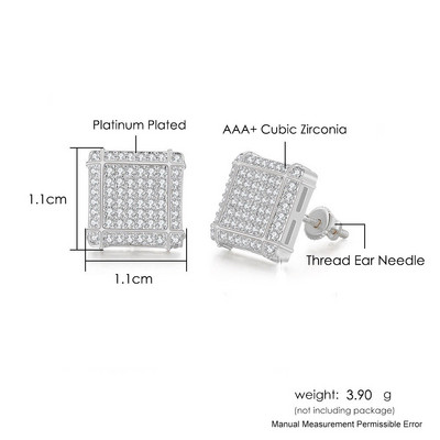 Hip hop muške naušnice s ledenim klinovima muški trend kubični cirkonij piercing hiphop zlatne četvrtaste naušnice nakit dodaci