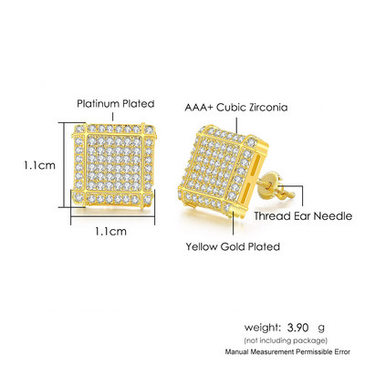 Hip hop muške naušnice s ledenim klinovima muški trend kubični cirkonij piercing hiphop zlatne četvrtaste naušnice nakit dodaci