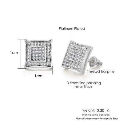 Hip hop muške naušnice s ledenim klinovima muški trend kubični cirkonij piercing hiphop zlatne četvrtaste naušnice nakit dodaci